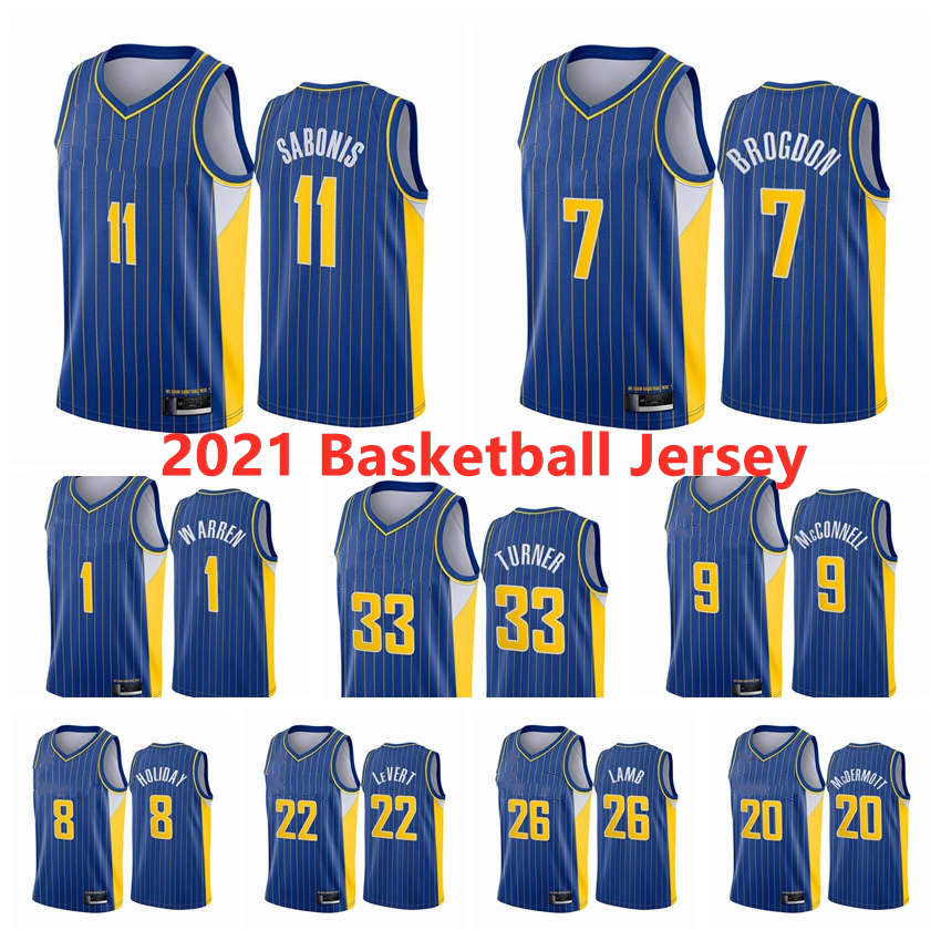 

IndianaPacersMen Domantas Sabonis Malcolm Brogdon Myles Turner Caris LeVert T.J. Warren McConnell 2020-21 Trade City Basketball, Black;red