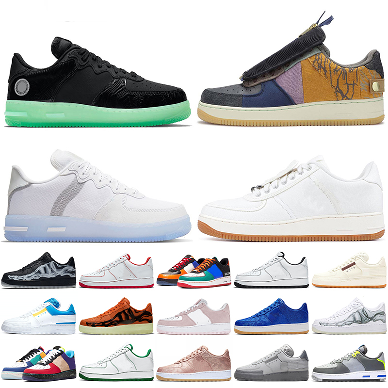 

2021 Fashion Dunk 1 React Black White Running Shoes Women Mens Travis Scotts Trainers Sneakers Skeleton Orange N354 Size 36-45, #32 silk game royal 36-45