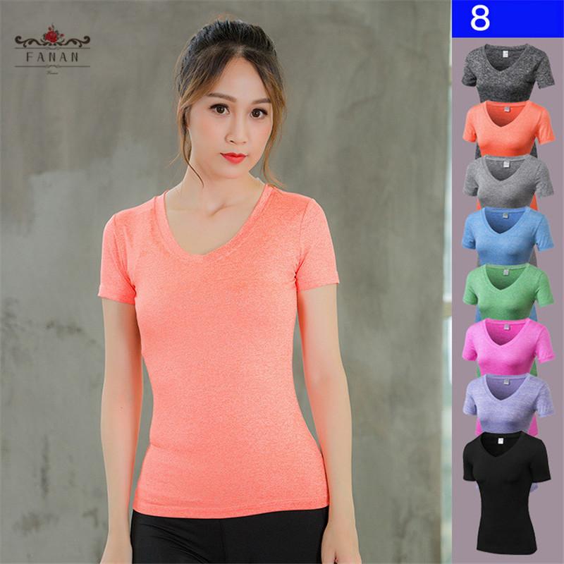 

Sexy V-neck Yoga T-Shirts Fitness Running Short Sleeve Workout Gym Sportswear Tops Tights Elastic Quick Dry Solid Color Tee Outfits, White;red