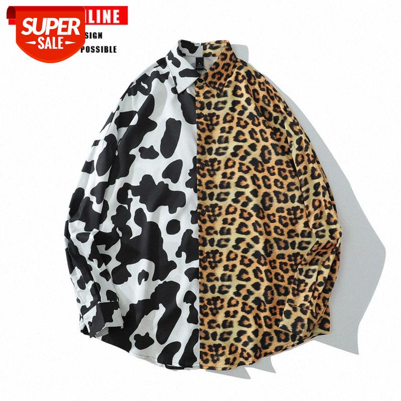 

TKPA Hong Kong style retro cow print shirt men's and women's color matching loose leopard temperament #QU9Y, White;black