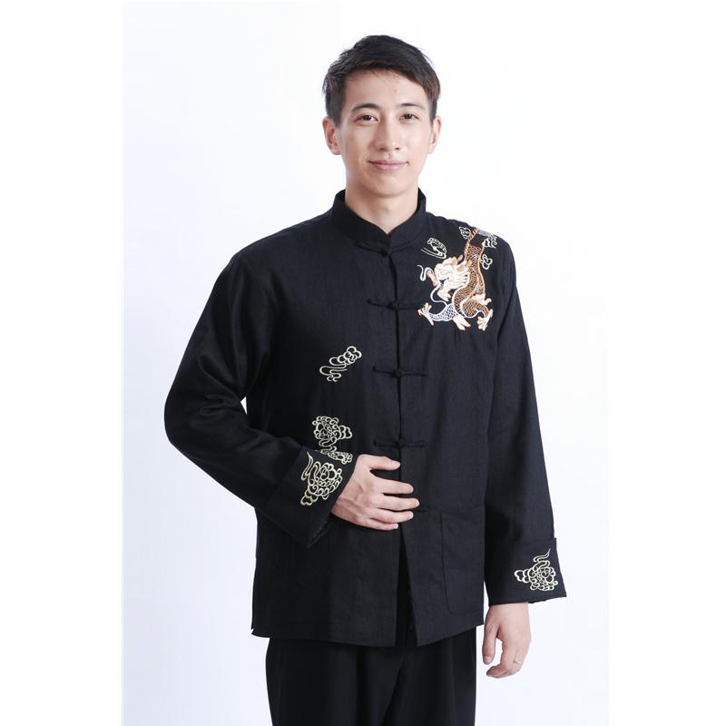 

Ethnic Clothing Chinese Traditional Top Tang Suit For Men Solid Color Dragon Embroidery Long Sleeve Kungfu Clothes Spring Adult Vintage Coat