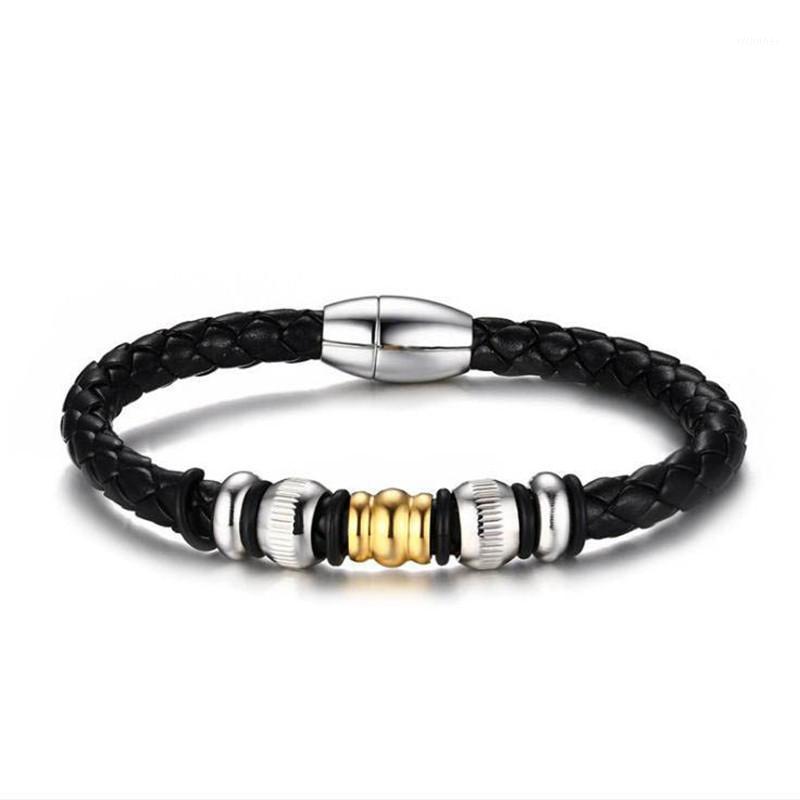 

Stainless Steel Magnetic Buckle PU Leather Bracelet For Men Ornaments Decoration Woven Rope Jewelry Gift Bangle