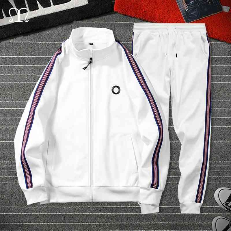 

White Black Men Set Fashion 2021 Autumn Spring Brand Casual Sportswear Mens Tracksuit Sports Two Piece Striped Hoodie Pant Male