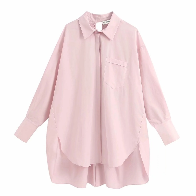 

Women Fashion Oversized Pockets Irregular Blouses Vintage Long Sleeve Back Out Shirts Casual Girls Chic Tops 210520, As picture