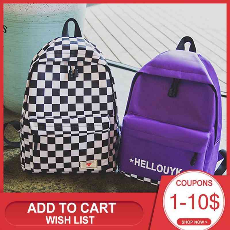 

joker casual canvas bags fashion student teenagers shoulder backpack plaid zipper cell phone pockets school