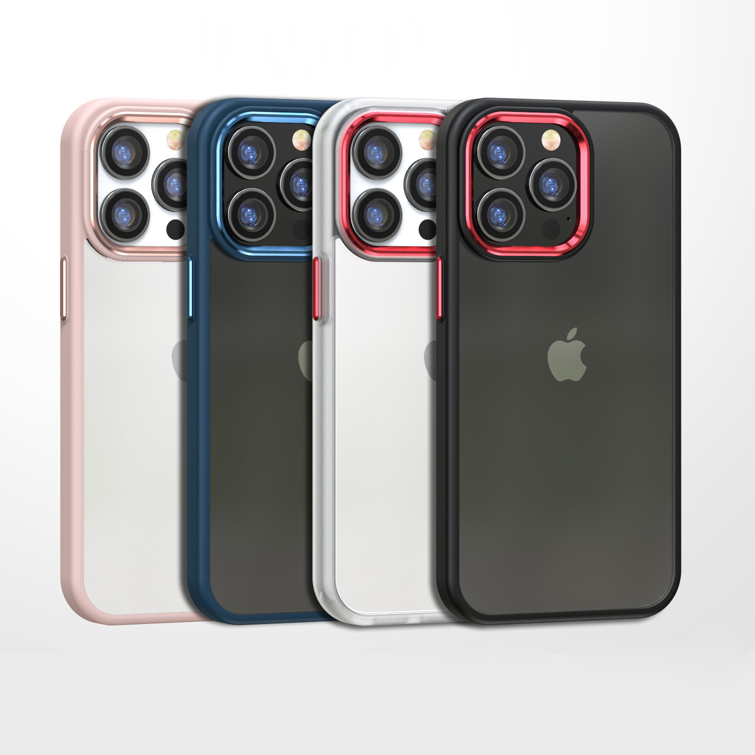 

High Quality Metal Camera Ring and Keys Clear Hard Phone Cases for iPhone 13 Pro Max Mini, Remark color #1-5