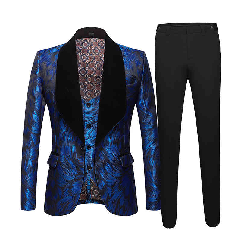 

Men's Suits & Blazers Set of 3-piece overalls, large shawl lapel with three pieces, pink, blue, white, black, for marriage, quality tuxedo, Yellow.