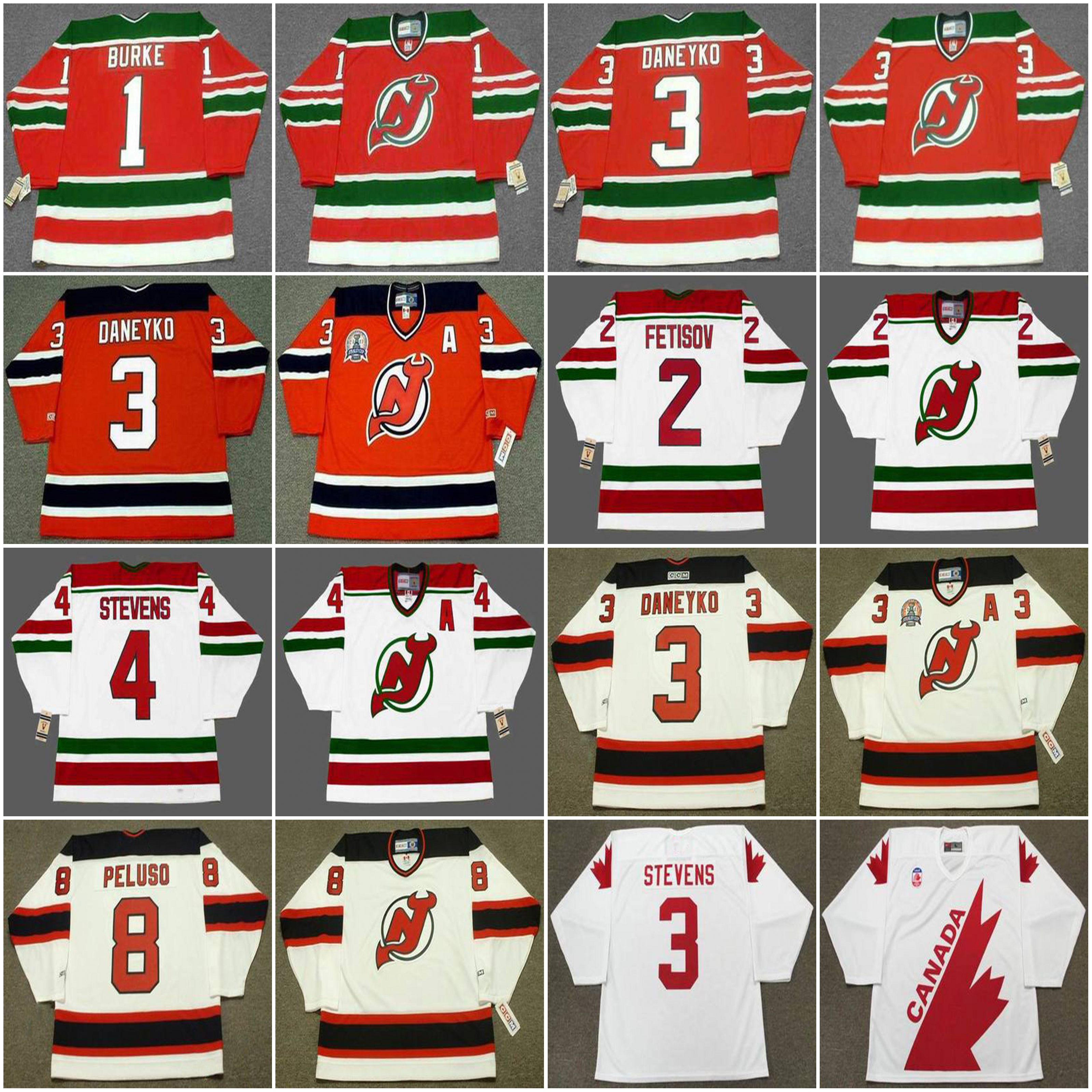 

Devils Hockey Jersey 1 SEAN BURKE 1988 FETISOV 1991 DANEYKO 3 SCOTT STEVENS 7 JACK O'CALLAHAN 8 MIKE PELUSO MULLER BROTEN 1995 PARISE 1980's, 7 jack o'callahan 1988 red
