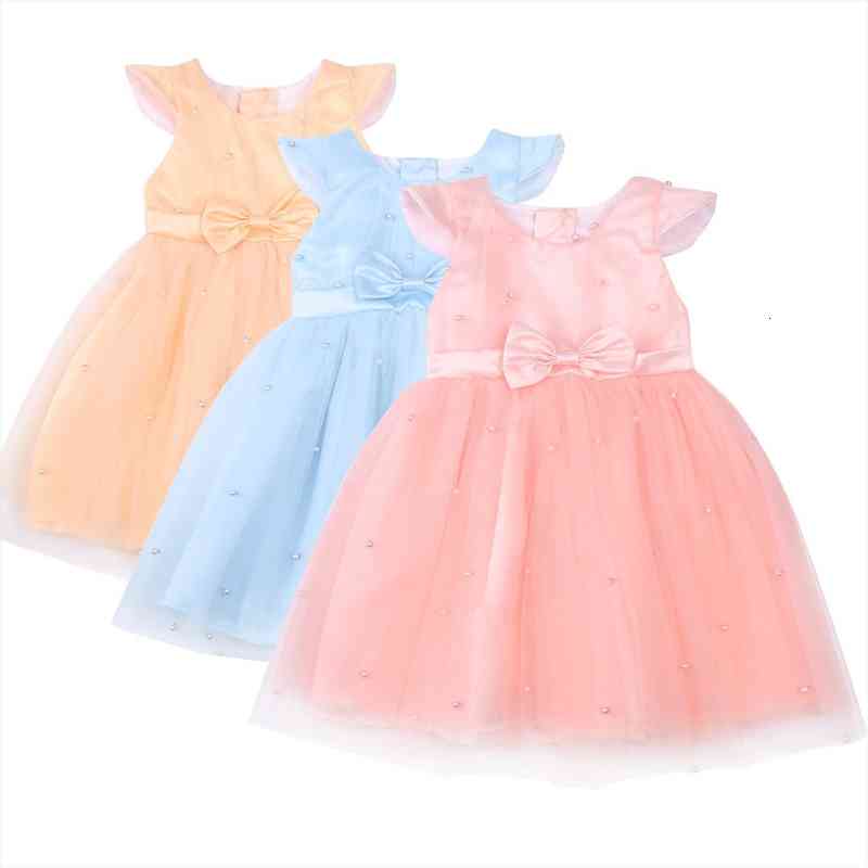 

Baby Girls Dress Summer Cute Pearl Baby Princess Birthday Party Mesh Dresses Costume Toddler Infant Kids Clothing, Red;yellow