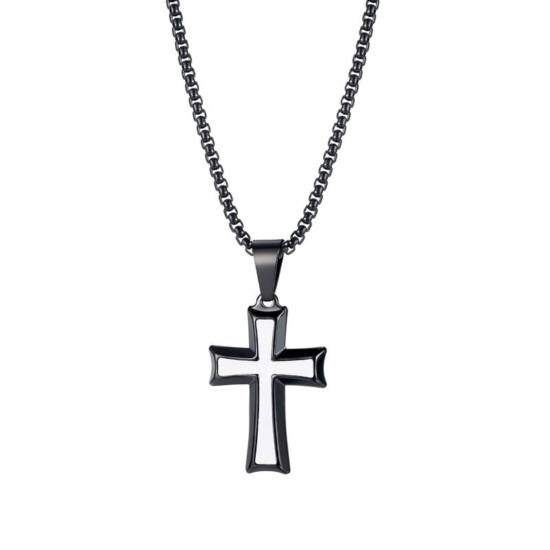 

Pendant Necklaces JIALY European Punk Stainless Steel Necklace Hip-hop Style Cross For Women Men Fashion Jewelry Birthday Gift, Silver