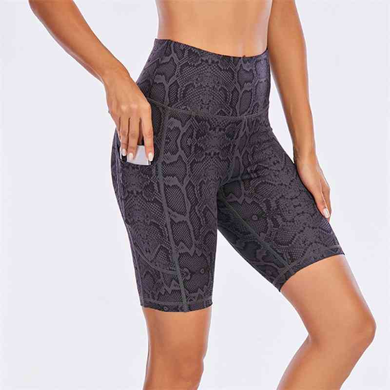 2021 new print sports women&#039;s high waist tuck in grey snake YOGA SHORTS fitness Capris-image-702555184