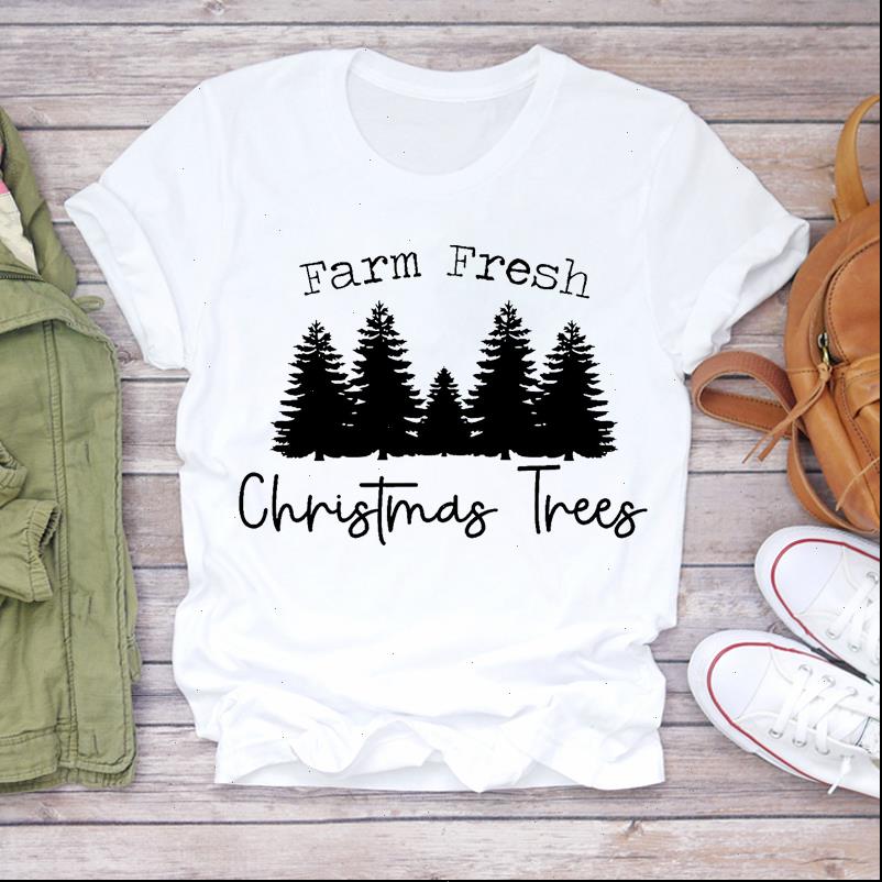 

Womens T Shirt Women Christmas Tree Printing Fashion Year Winter Holiday Print Lady Tshirt Ladies Graphic shirts Top Female Tee, White