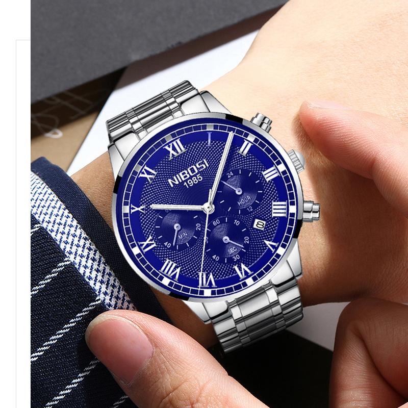 

Wristwatches Wristwatch Men NIBOSI Top Men's Quartz Watches Business Metal Watch Waterproof Clock Bracelet Relogio Feminino, Rose black leather