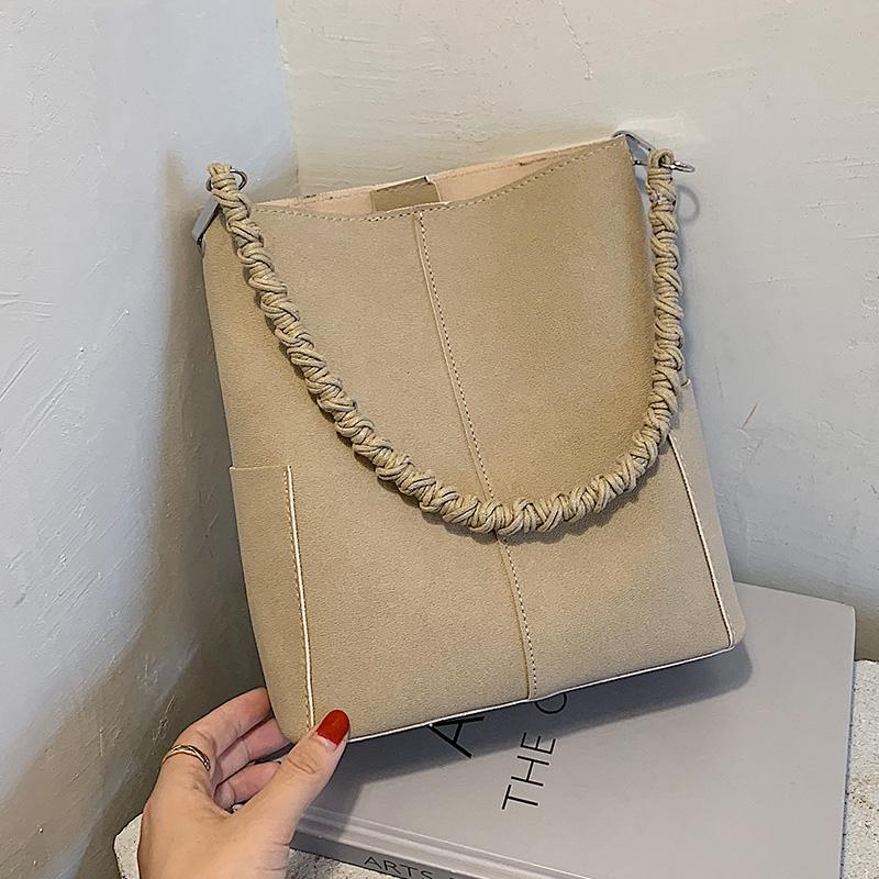 

Evening Bags Suede Large Capacity Shoulder Bag Women Casual Split Leather Handbag Simple Crossbody For Sac A Main Female, Black