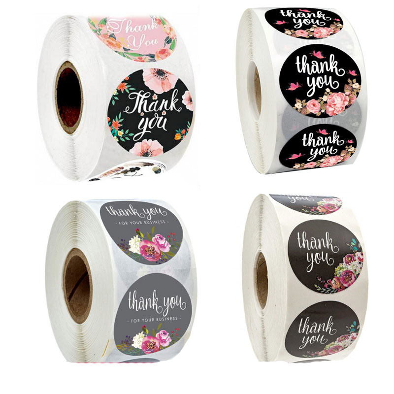 

500pcs Roll 1inch Floral Print Thank You Label Stickers Handmade Envelope Festival Wedding Decoration For Holiday Presents