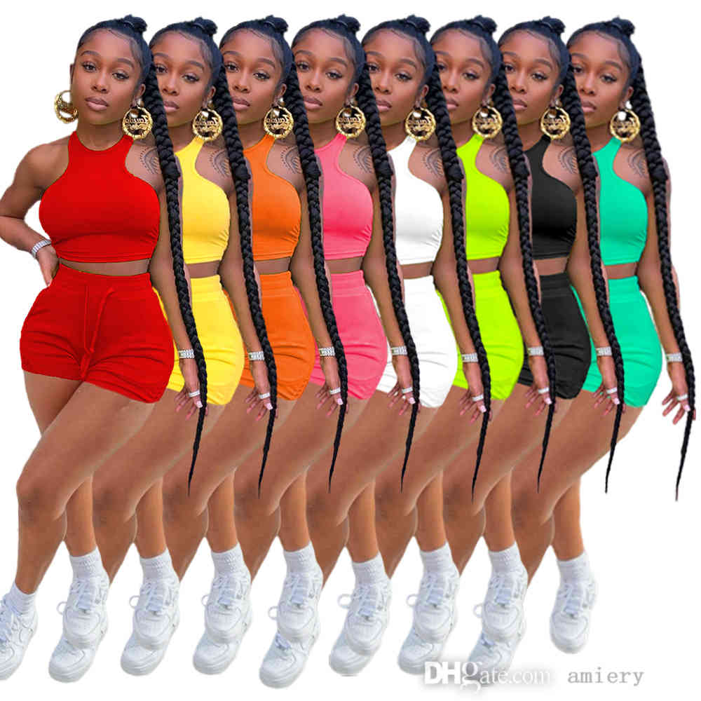 

Summer Women Tracksuits Sleeveless Vest + Shorts Solid Color 2 Piece Jogger Sets Yoga Outfits Gym Clothes Plus Size Sportwear, White