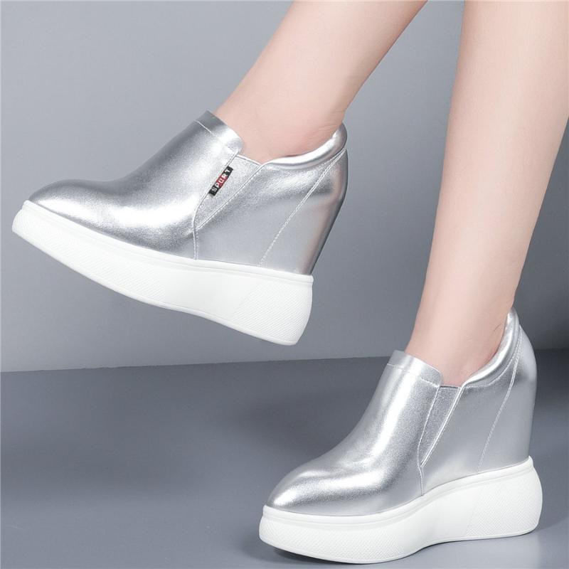 

Boots Fashion Sneakers Women Genuine Leather Wedges High Heel Ankle Female Slip On Pointed Toe Platform Pumps Shoes Casual, Black