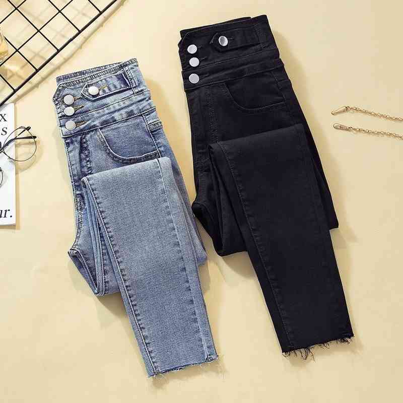 

Black High Waist Pencil Jeans for Women Plus Size Spring Blue Tassel Sexy Trousers Girls Stretch Pants 210603