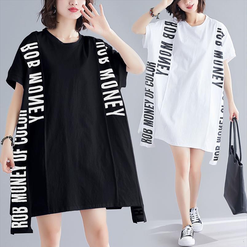 

summer both sides of the womens cami letter printed bat dress large size patch irregular hip hop mini fashion bf, White