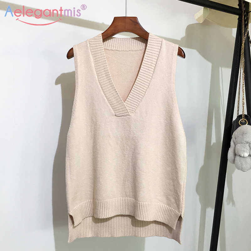 

Aelegantmis Women Oversized Knitted Vest Sweater V Neck Sleeveless Loose Waistcoat Chic Tops Spring Knitting Jumpers Coats Black 210607, Wine red