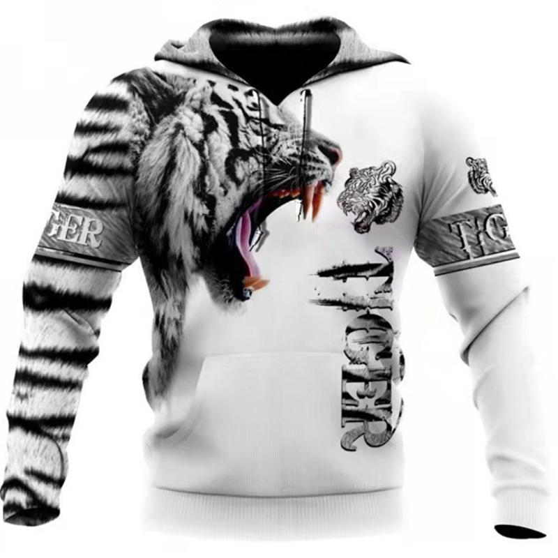 

Men's Hoodies & Sweatshirts Fashion Spring Autumn Animal White Tiger Skin 3D All Over Printed Unisex Pullover Casual Jacket 4XL, Wy-tiger01
