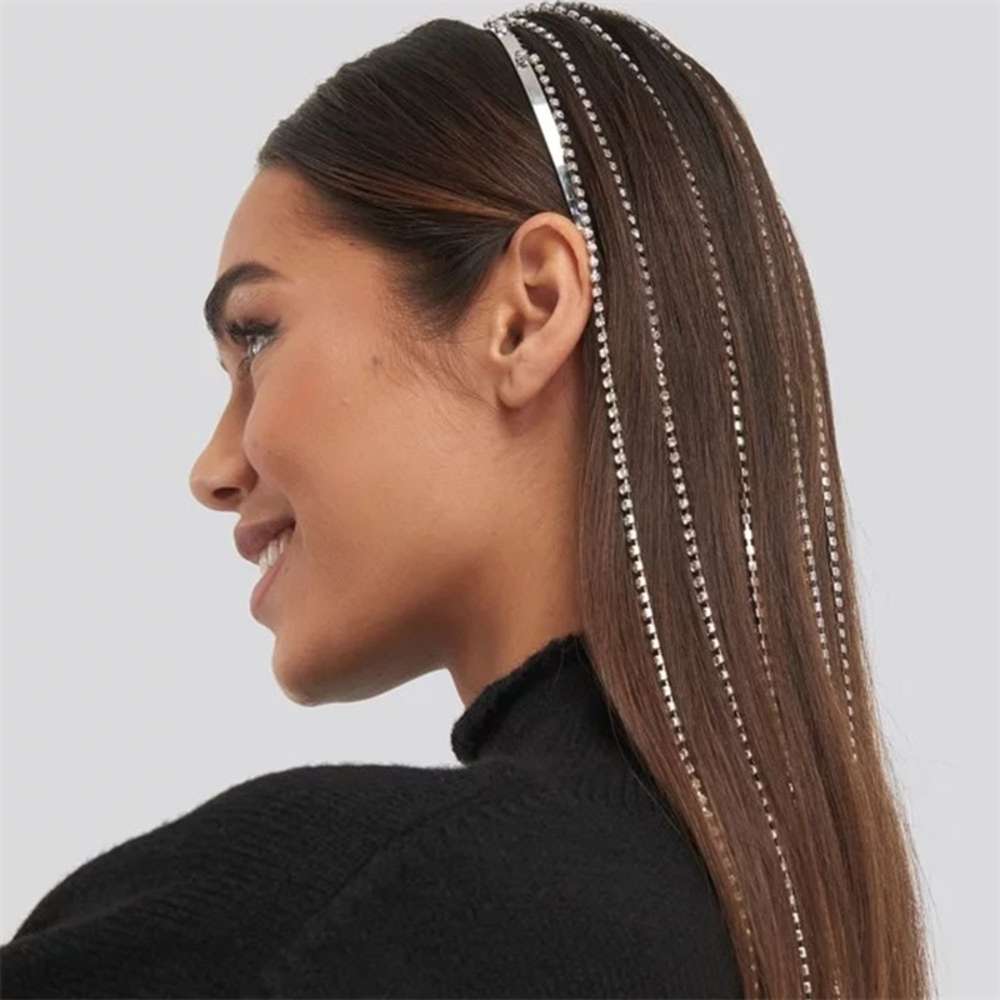 New hairband long tassel water drill hair chain Headband-image-695859660