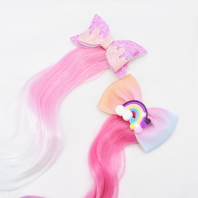 

Hair Clips & Barrettes 2021 Fashion Street Reality Show Color Long Stickers Hairpin Rainbow Bow Wig For Little Girl Accessories