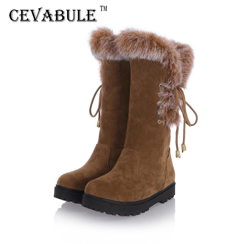 

Boots CEVABULE 2021 Fur Collar Frosted High Snow Heel Casual Botas De Mujer Knee Women, Black