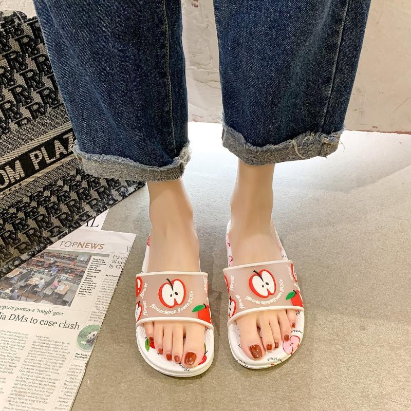 

Classic Non-slip Shoes Ladies Apple Orange Cherry Quick-drying Summer Beach Slippers Breathable Outdoor Sandals Platform, Black