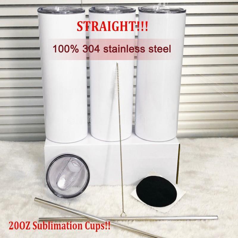 

20oz Sublimation Skinny Tumblers Straight Tapered blank white skinny tumbler with lid plastic straw 20 oz 1005 304 Stainless steel vacuum insulated sippy cups CY16