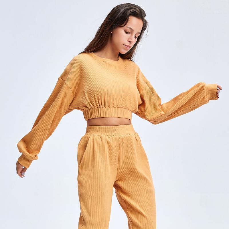

Oversized Sets Yoga Set Women Sportswear Gym Clothing Workout Clothes For Fitness Athletic Wear Sport Long Sleeve Crop Top Outfit, Brown