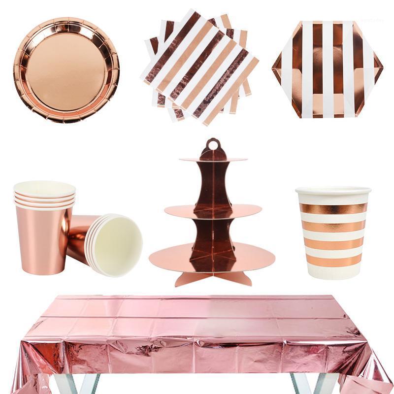 

Party Decoration CYUAN Rose Gold Champagne Disposable Tableware Adult Birthday Paper Plates Napkins Sets Baby Shower