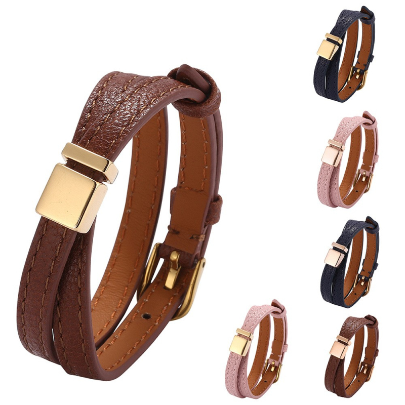 

Multilayer Colorful Genuine Leather Cuff Bracelet Adjustable Bracelets with Gold Buckle