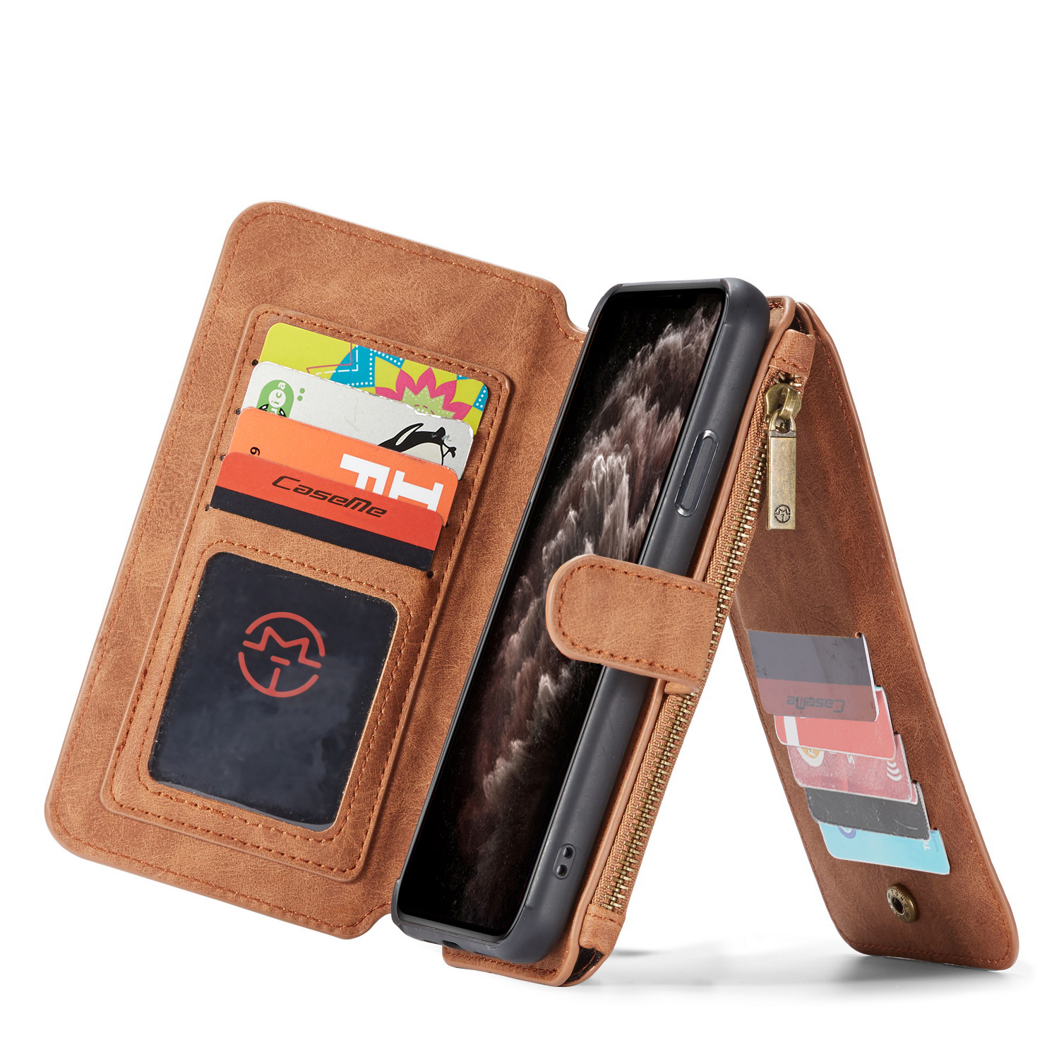 

2 in 1 Cell Phone Cases Magnetic Wallet New Kickstand Card Holder Designed Use for Apple iPhone 11 Pro 5.8'', Brown