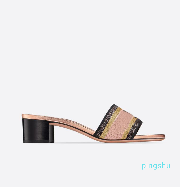 

Summer DWAY Slides Women's Sandals Embroidery D-straps Slipper Chunky Heels Comfort Beach Flop Flip Fashion Outdoor Genuine Leather, Black