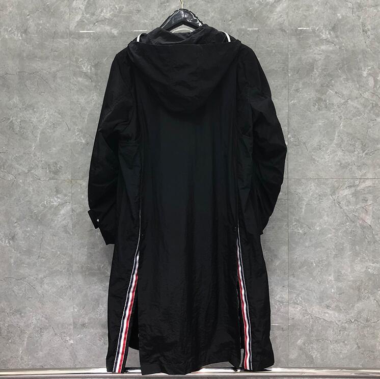 

downs Fashion TB THOM Brand Windbreaker Spring Autumn Men's Long Coat Hooded Casual Men Loose Jacket Black Clothes