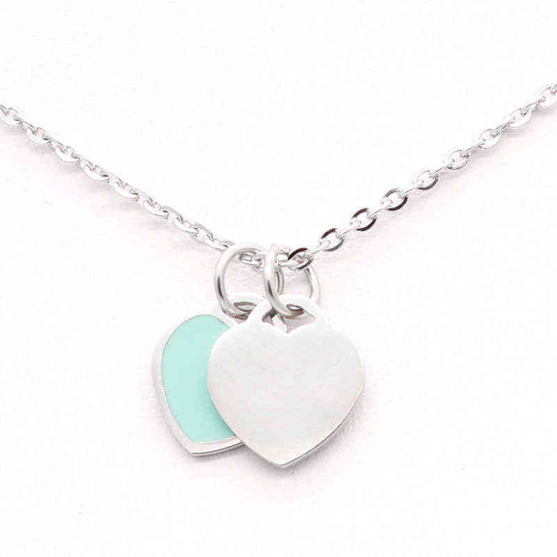 

Stainless Steel Chain Enamel Double Heart Lover Necklaces women necklace Fashion Trendy Paired Suspension Pendants Model Mixed 12 colors H1115