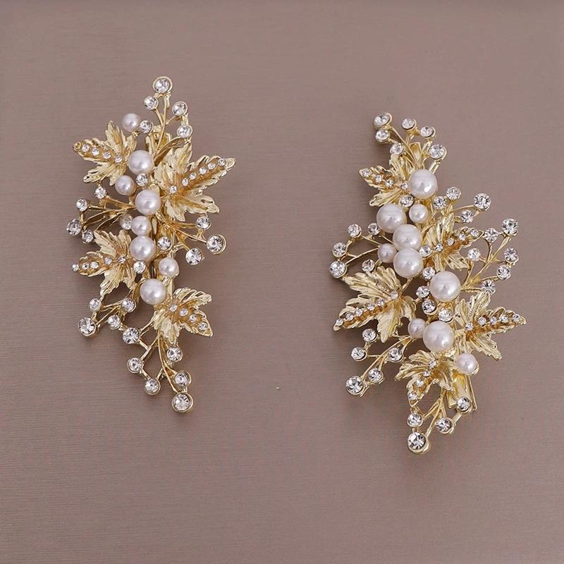 

Hair Clips & Barrettes Fashion Pearl Rhinestone Clip Snap Button Pins For Women Sweet Hairpin Jewelry Lady Barrette, Golden;silver