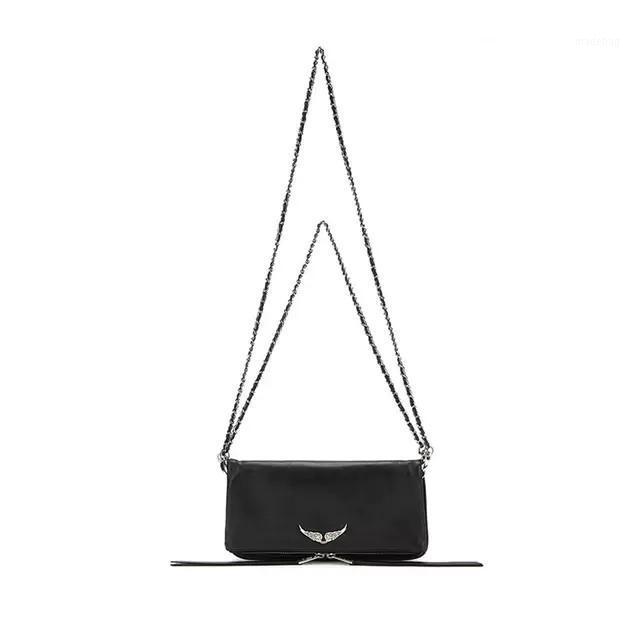 

Evening Bags Fashion Leataher Women Crossbody Bag Personality Wings Decorated Chain Shoulder Brand For, Black