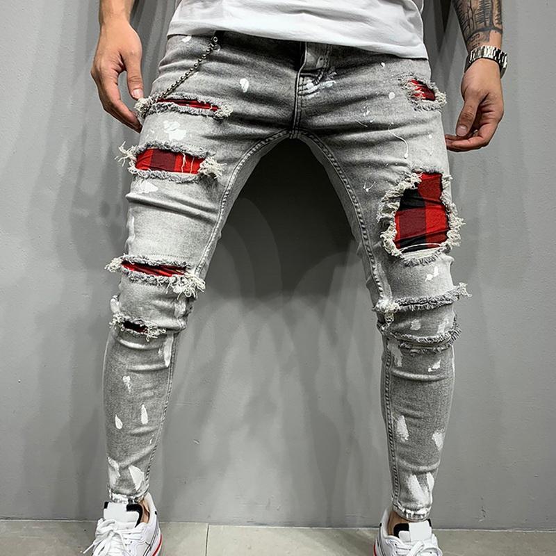 

Men' Jeans 2021 Slim-Fit Ripped Pants Painted Patch Beggar Jumbo Size -3XL, Style 2-e