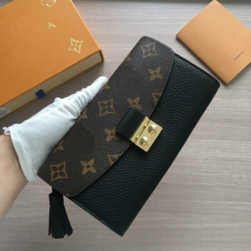 

M60207-2 Old flower fringe Wallet Black WOMEN REAL LEATHER Long Wallets Chain Wallet Pouches Key Card Holders Phone Cases PURSE CLUTCHESa, Red;black