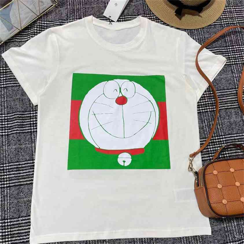

Doraemon short sleeve T-shirt women's 2121 early spring new Dingdang cat machine cat printed round neck loose top fashion4vy, White