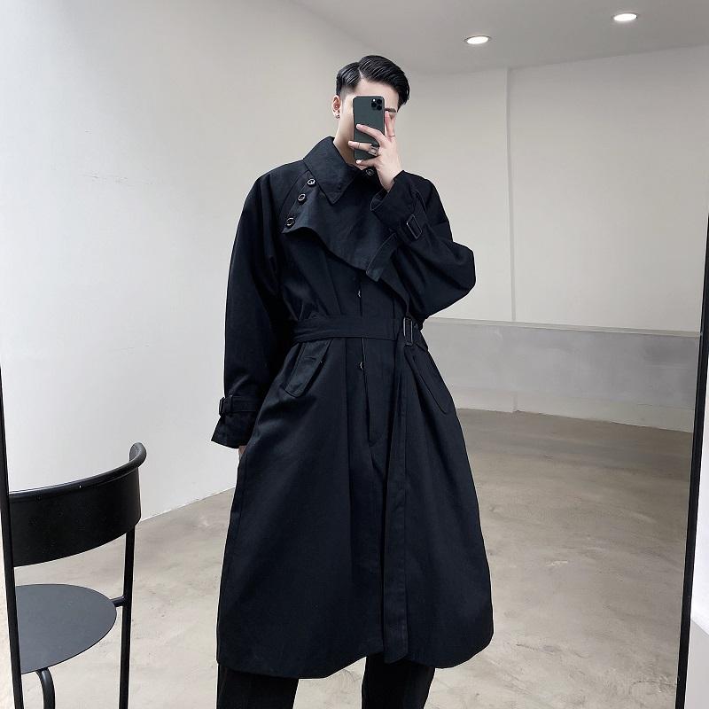 

Men's Trench Coats Male Streetwear Hip Hop Cardigan Jacket Overcoat Men Japan Style Dark Black Asymmetric Splice Cloak Long Coat Outerwear, 3996