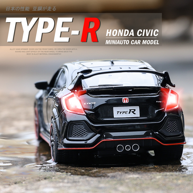 

132 HONDA CIVIC TYPE-R Diecasts & Toy Vehicles Metal Car Model Sound Light Collection Car Toys For Children Christmas Gift