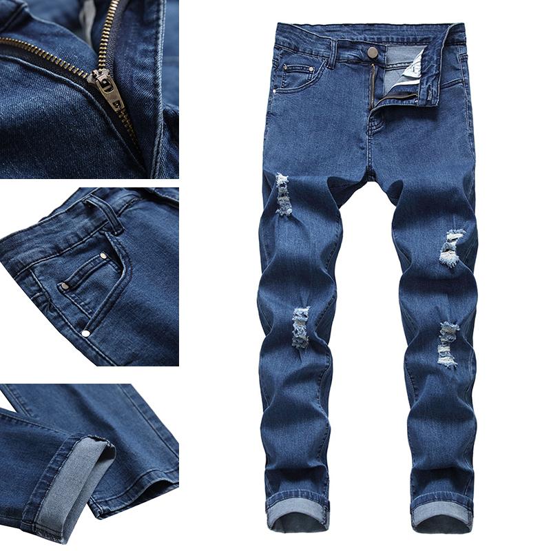

Men's Jeans Denim Men 2021 Summer Thin Business Casual Straight Fitness Stretch Light Blue Soft Gentleman Trousers