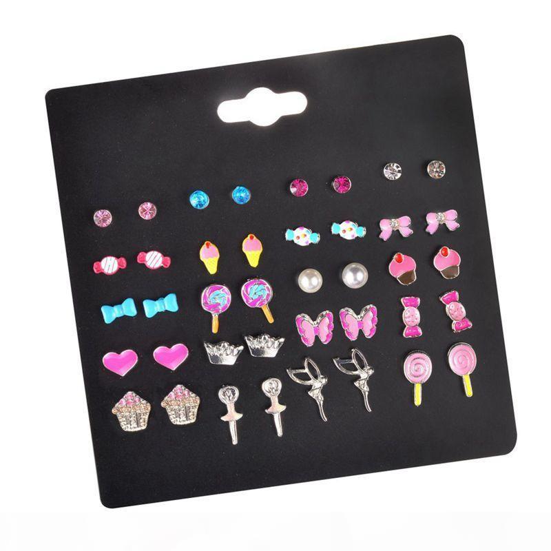 

Wholesale Lovely Candy Animal Small Stud Earrings Fruit Earring Set For Teen Girls Baby Kids Cute Gift Pretty Earings, Golden;silver