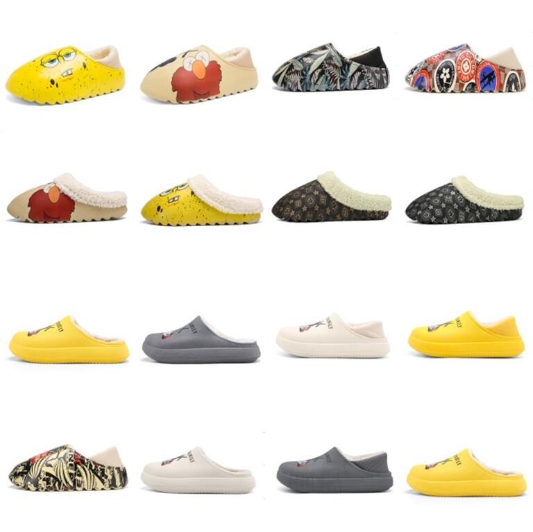 

Top quality SLRN slipper sandals Graffiti Desert Sand Triple Resin west Slide Foam Runner Sesame Street pattern pure core Keep warm winter Slippers size 36-46, Box