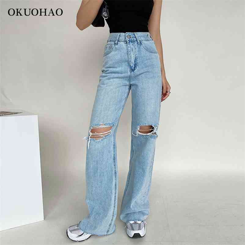 

Women's Fashion Jeans High Waist Ripped Wide Leg Loose Denim Trousers For Female Baggy Mom Straight Pants Casual Y2k Jean 210629, Dark blue