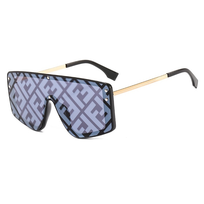 

2021 Oversized Square Ff Women Luxury Brand Fashion Plate Top One piece Sunglasses Men Gafas Shadow mirror UV400, White;black