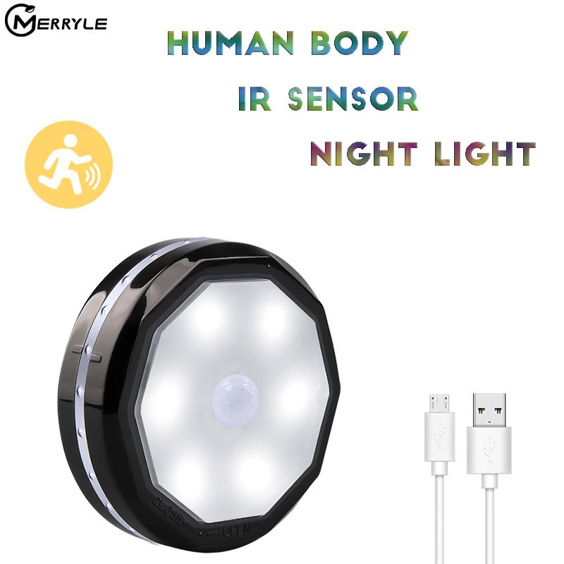 

Night Lights Portable Round Led Cabinet Light Adjustable Brightness Motion Sensor USB Charging Indoor Lighting For Kitchen